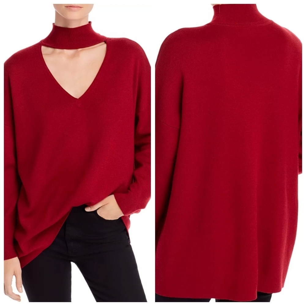 Alice + Olivia Alcott Cutout Choker Sweater Red Cashmere Blend Oversized XS